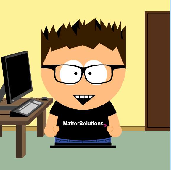 southpark-ben South Park-style cartoon avatar of Ben from Matter Solutions wearing a MatterSolutions branded t-shirt