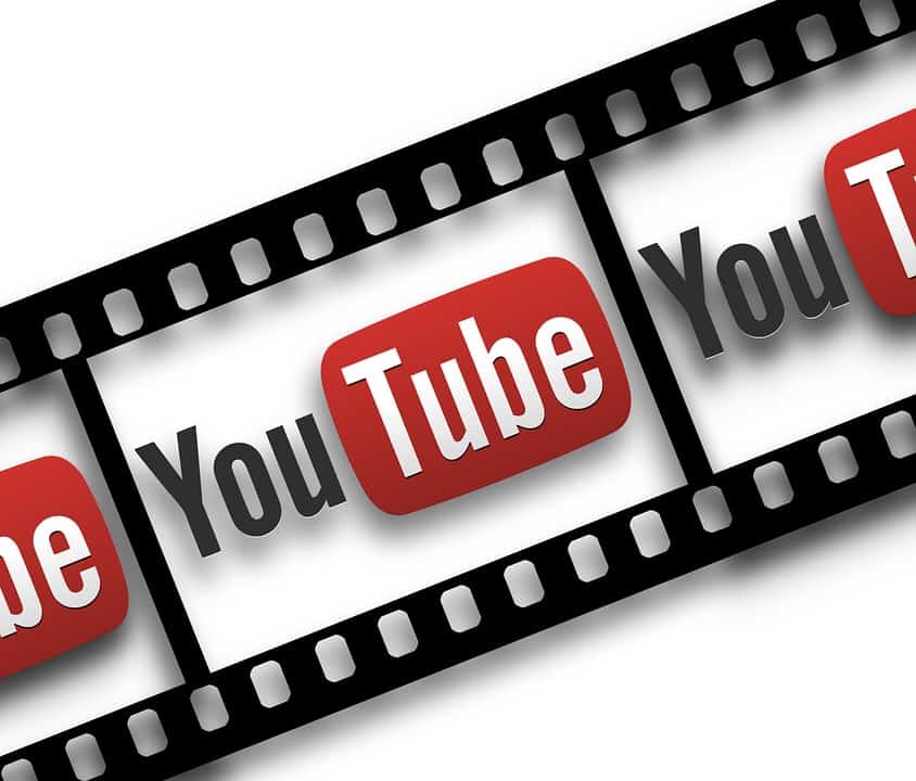 YouTube logo repeated across a film strip, representing YouTube advertising and video content