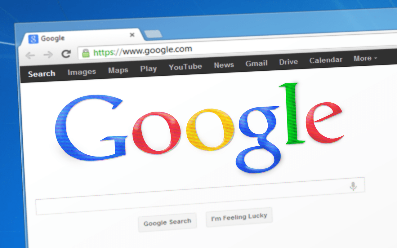 Google homepage displayed in a Chrome browser window on a desktop monitor