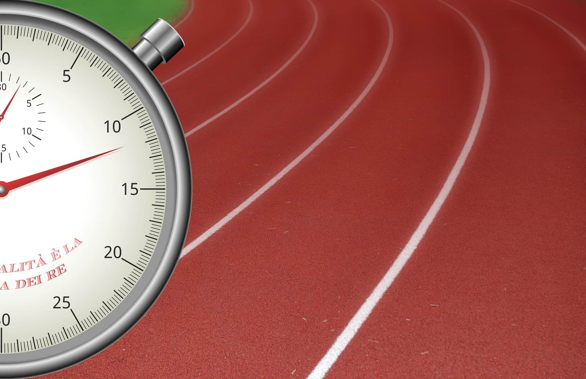 Stopwatch overlaid on a running track, illustrating the importance of website speed